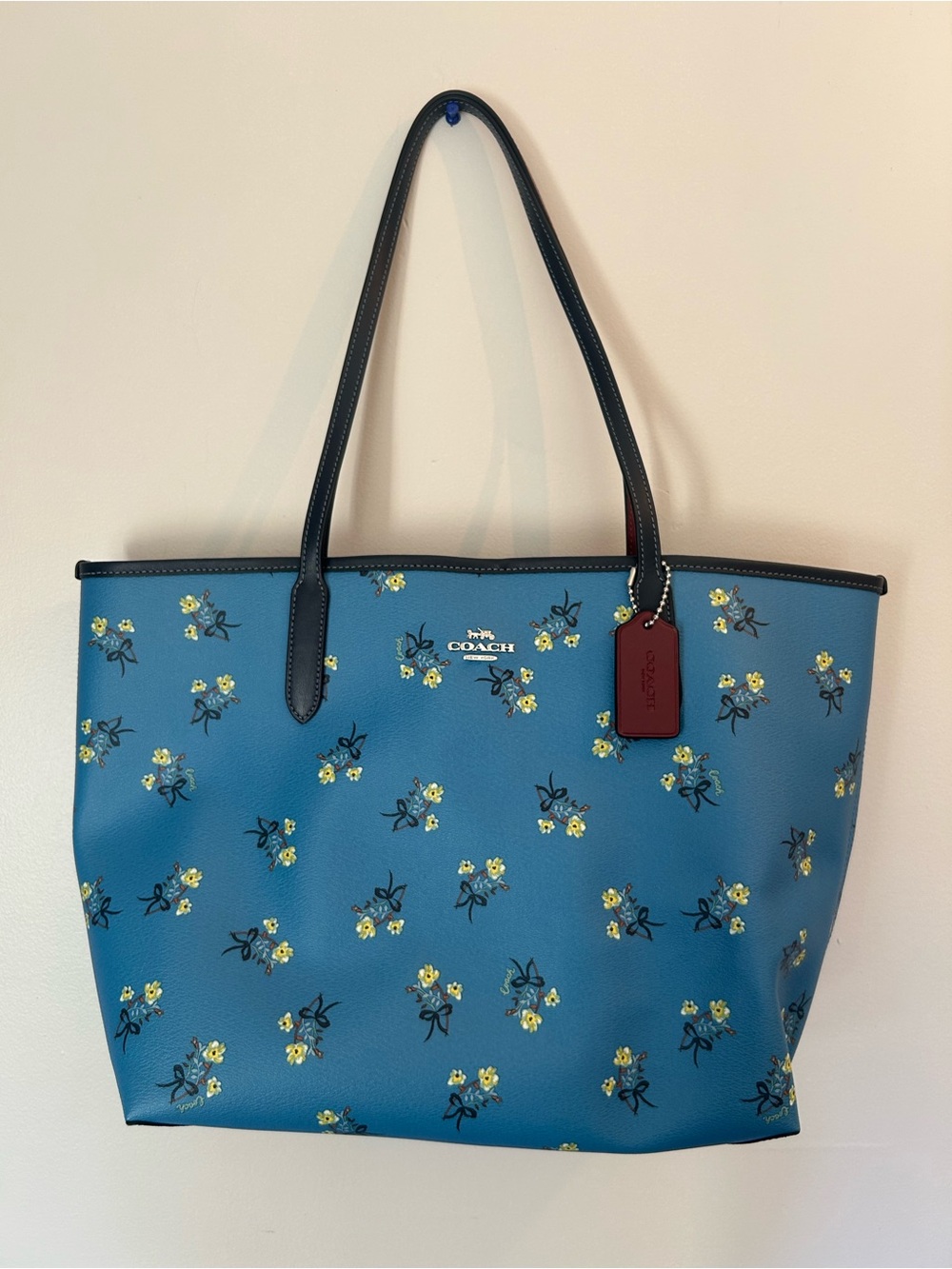 Coach Blue Floral Tote with Yellow Blossom Print